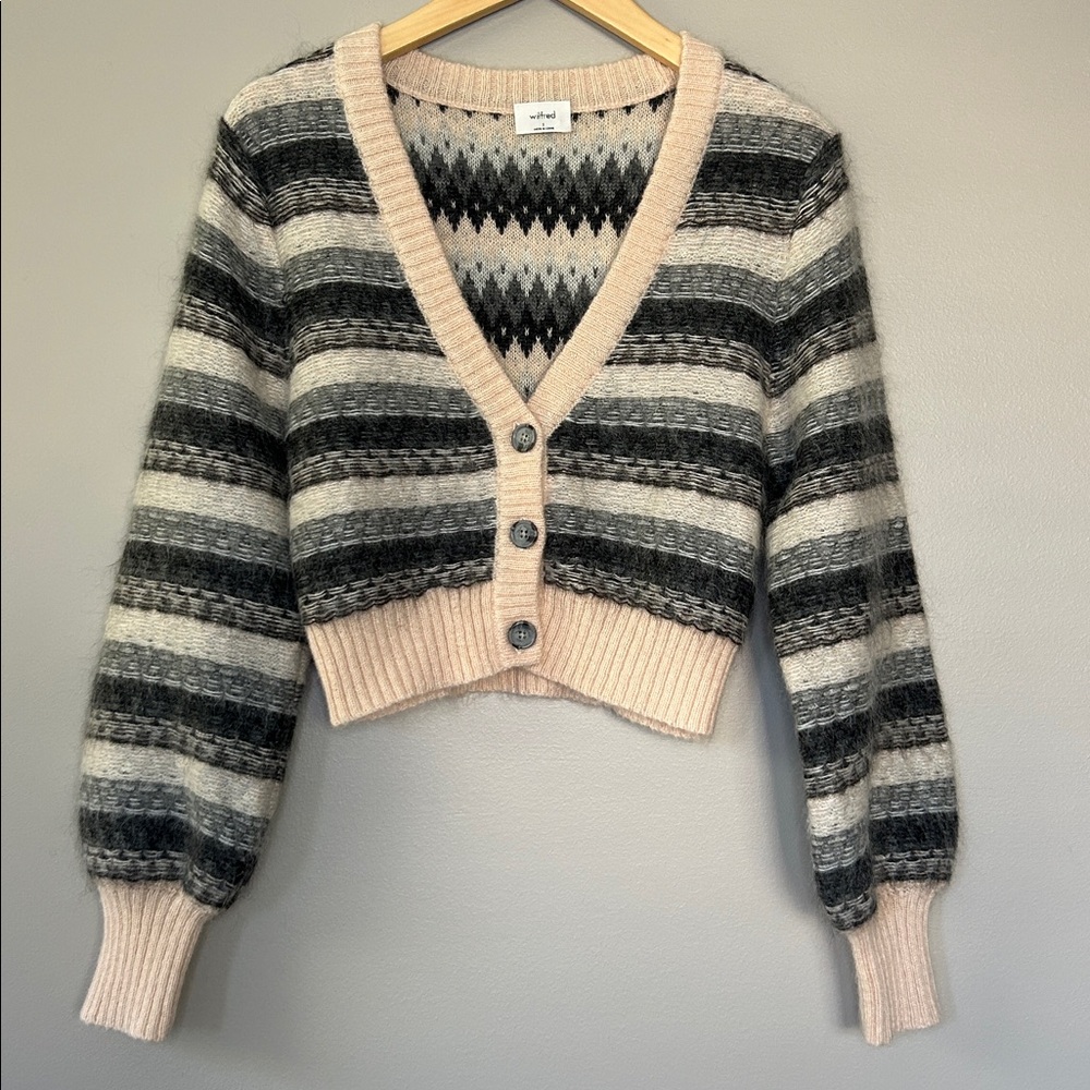 Aritzia Wilfred Cadence Mohair Cardigan Size Small‎ Gray Peach Cream/Ivory